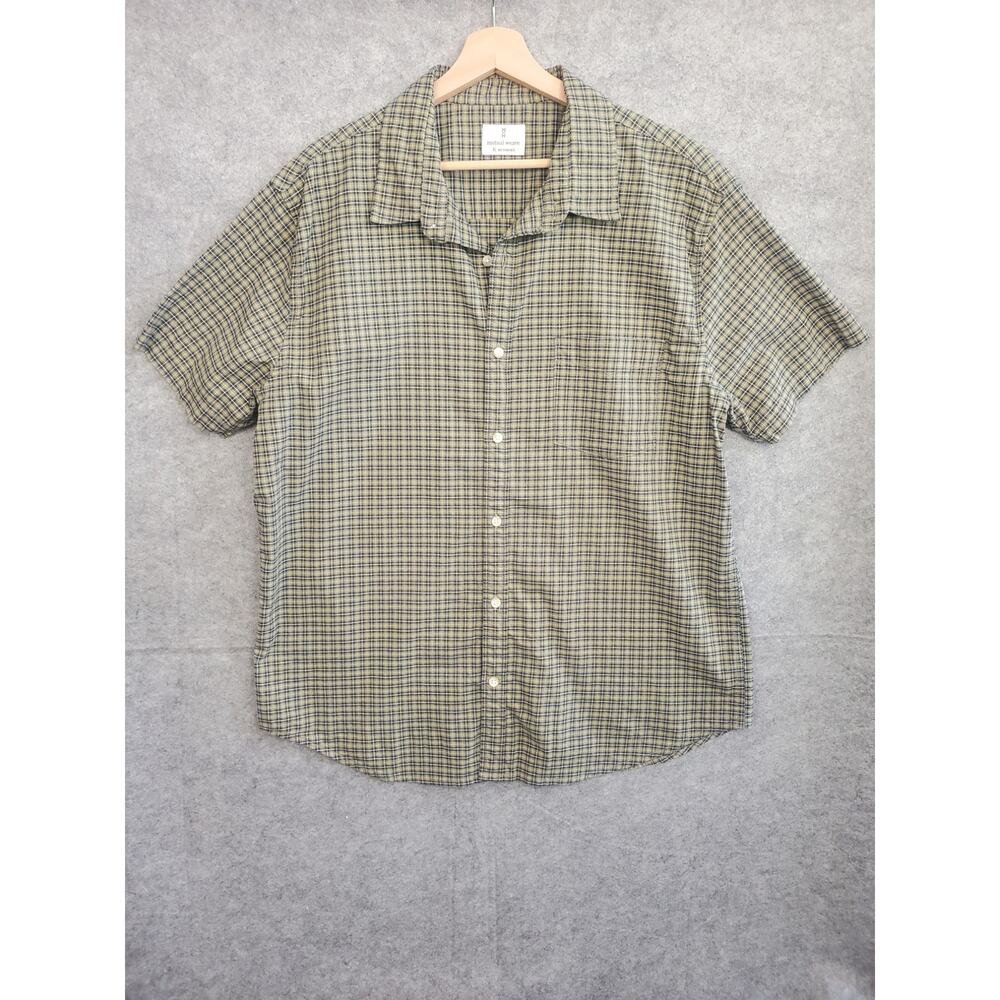Men's Mutual Weave Size XL Green & Black Plaid SS Button Up Casual Shirt